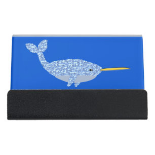 Cute Blue Baby Boy Narwhal Patterned Desk Business Card Holder