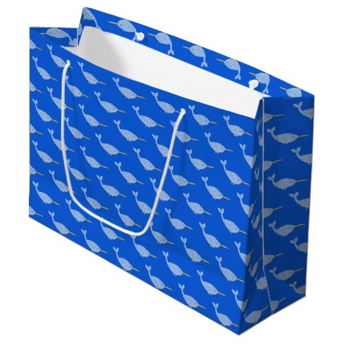 Cute Blue Baby Boy Narwhal Patterned Large Gift Bag