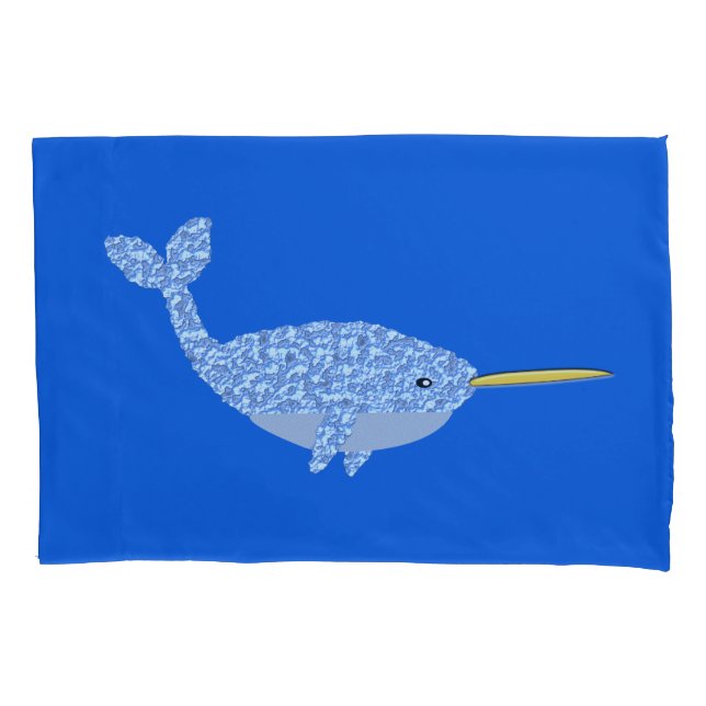 Cute Blue Baby Boy Narwhal Patterned Pillow Case (Front)