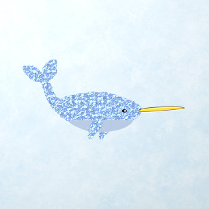 Cute Blue Baby Boy Narwhal Shaped Nursery Wall Decal
