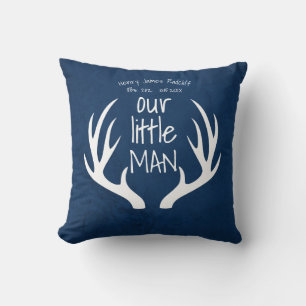 Cute Blue Baby Boy Our Little Man Announcement Throw Pillow