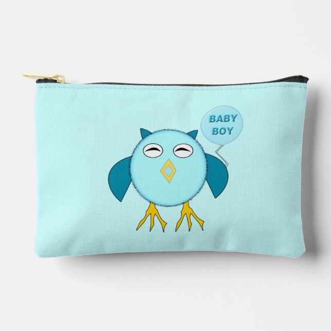 Cute Blue Baby Boy Owl Accessory Pouch (Front)