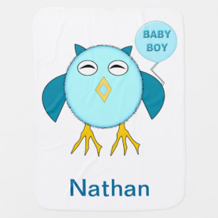 Cute Blue Baby Boy Owl Custom Baby Blanket