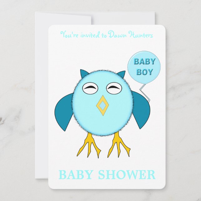 Cute Blue Baby Boy Owl Custom Baby Shower Invitation (Front)