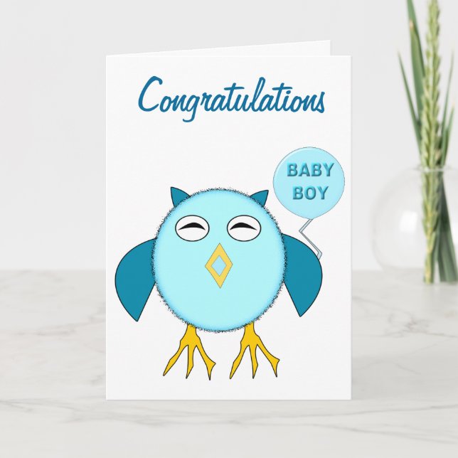 Cute Blue Baby Boy Owl Custom Card (Front)