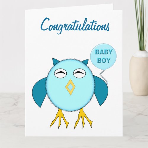 Cute Blue Baby Boy Owl Custom Card