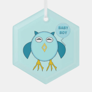 Cute Blue Baby Boy Owl Glass Ornament