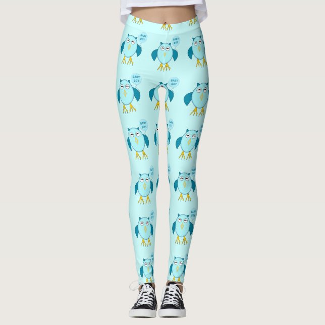 Cute Blue Baby Boy Owl Leggings (Front)