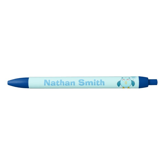 Cute Blue Baby Boy Owl Personalized Pen (Front)