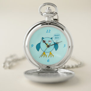 Cute Blue Baby Boy Owl Pocket Watch