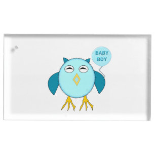 Cute Blue Baby Boy Owl Table Card Holder