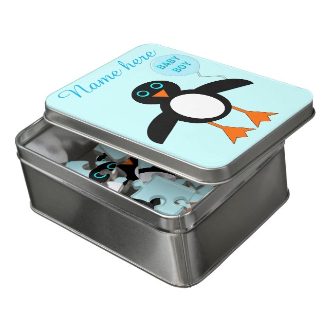 Cute Blue Baby Boy Penguin Acrylic Puzzle (Lid Open)