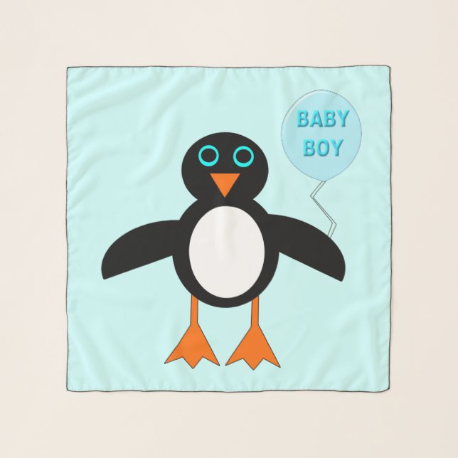 Cute Blue Baby Boy Penguin Chiffon Scarf (Front)