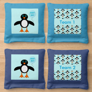 Cute Blue Baby Boy Penguin Custom Cornhole Bags
