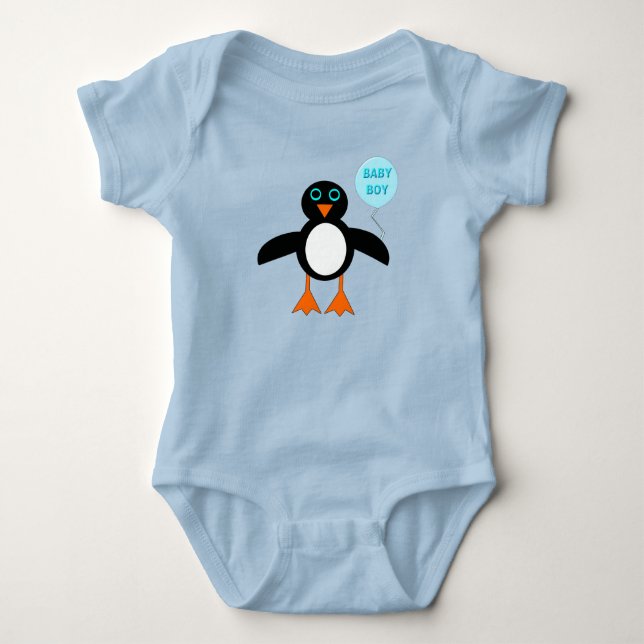 Cute Blue Baby Boy Penguin Custom Creeper (Front)