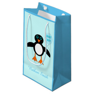 Cute Blue Baby Boy Penguin Custom Gift Bag