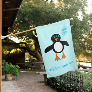 Cute Blue Baby Boy Penguin Custom House Flag