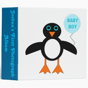 Cute Blue Baby Boy Penguin Custom Photo album 3 Ring Binder