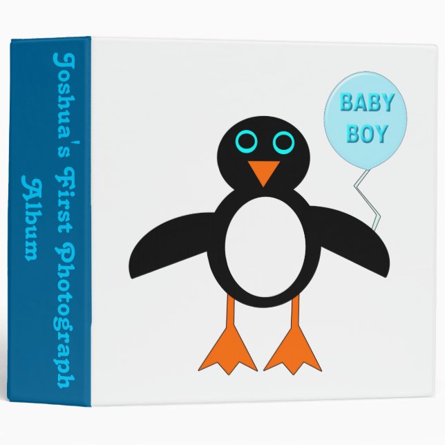 Cute Blue Baby Boy Penguin Custom Photo album 3 Ring Binder (Front/Spine)
