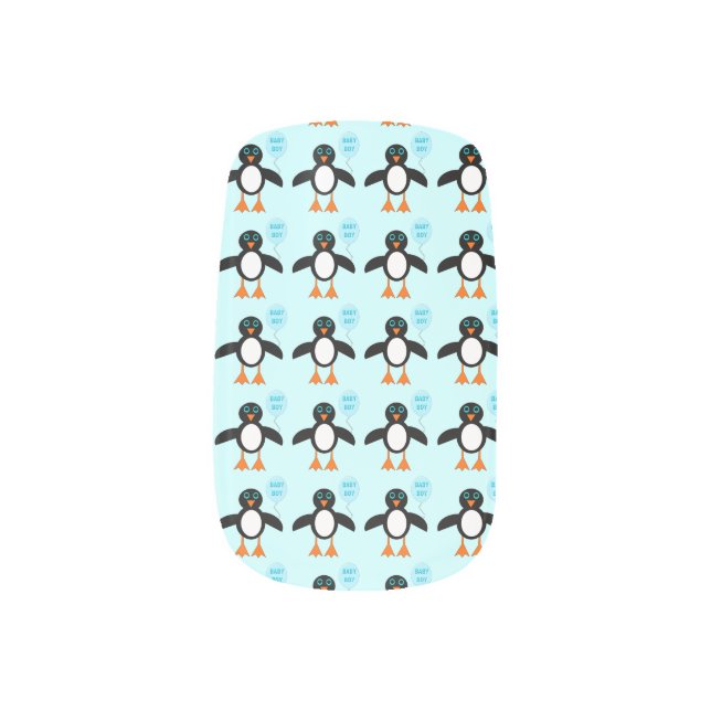 Cute Blue Baby Boy Penguin False Nails Minx Nail Wraps (Right Thumb)