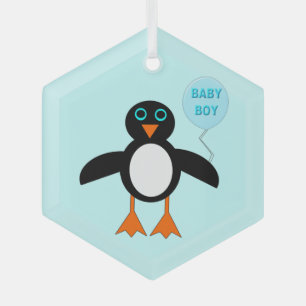 Cute Blue Baby Boy Penguin Glass Ornament