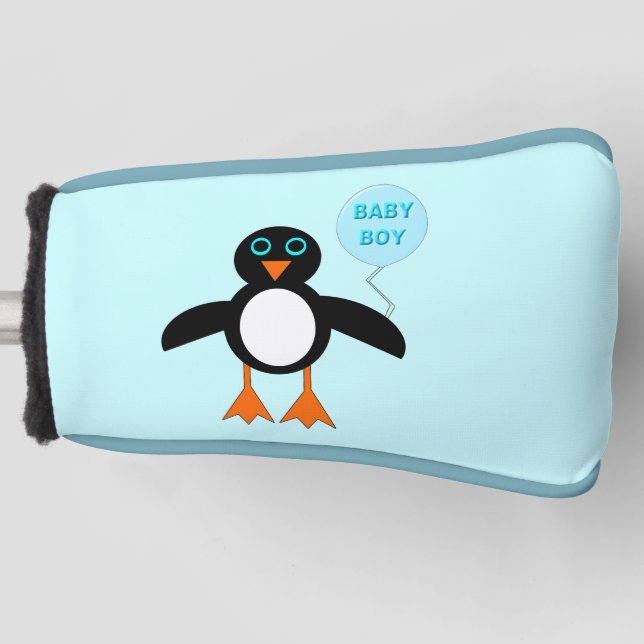 Cute Blue Baby Boy Penguin Golf Putter Cover (Front)