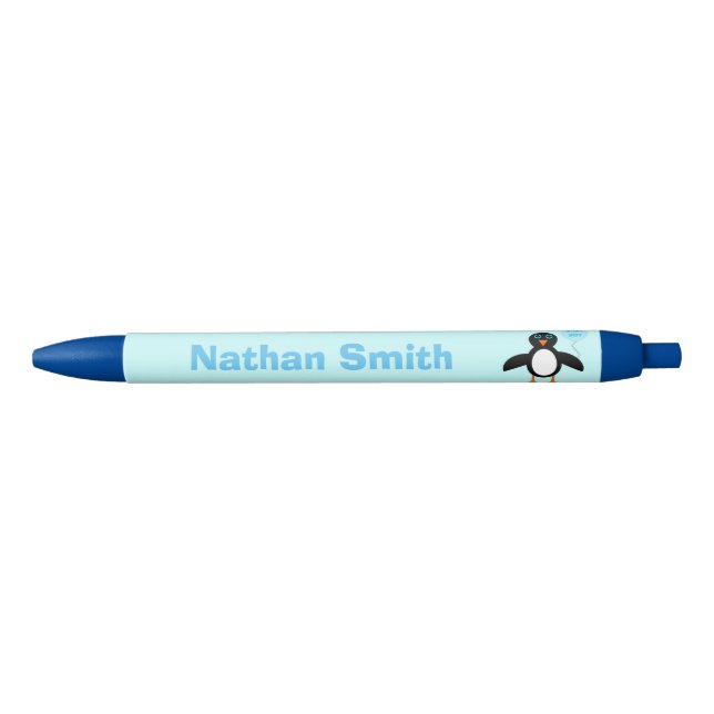 Cute Blue Baby Boy Penguin Personalized Pen (Front)