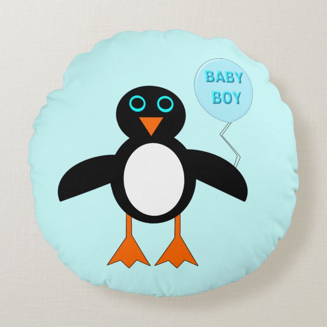 Cute Blue Baby Boy Penguin Pillow (Front)