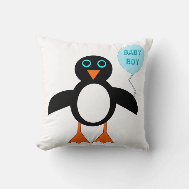 Cute Blue Baby Boy Penguin Pillow (Front)