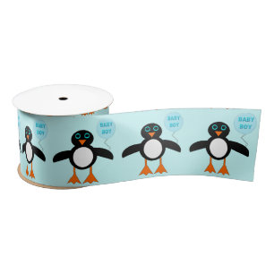 Cute Blue Baby Boy Penguin Ribbon