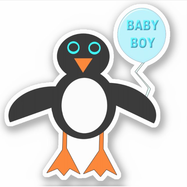 Cute Blue Baby Boy Penguin Shaped Sticker (Front)