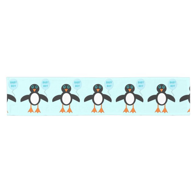 Cute Blue Baby Boy Penguin Table Runner (Horizontal)