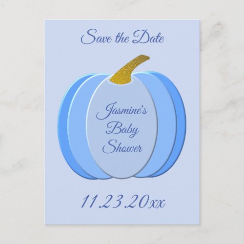 Cute Blue Baby Boy Pumpkin Baby Shower Custom Postcard