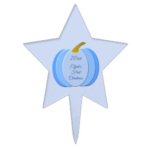 Cute Blue Baby Boy Pumpkin Custom 1st Christmas Cake Topper