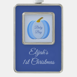 Cute Blue Baby Boy Pumpkin Custom 1st Christmas Ornament