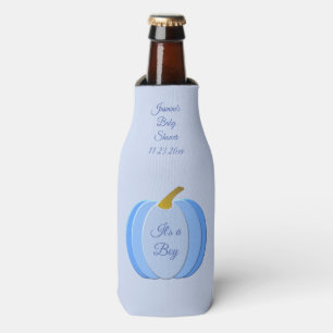 Cute Blue Baby Boy Pumpkin Custom Baby Shower Bottle Cooler