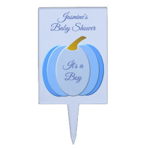 Cute Blue Baby Boy Pumpkin Custom Baby Shower Cake Topper
