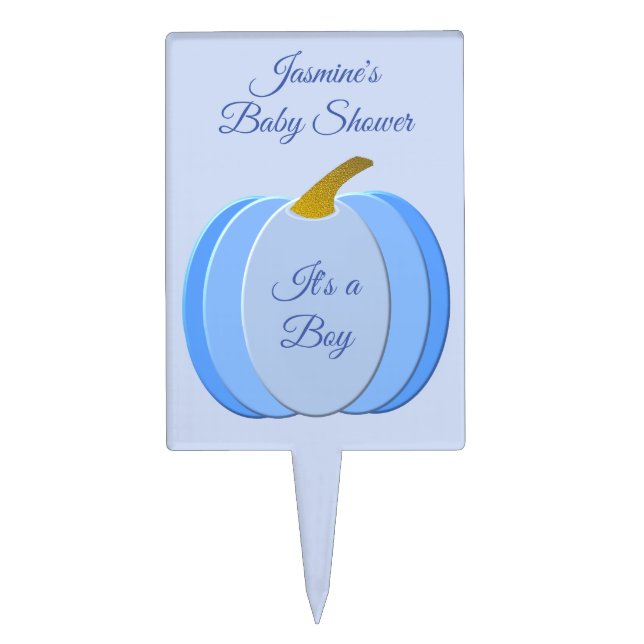Cute Blue Baby Boy Pumpkin Custom Baby Shower Cake Topper (Front)