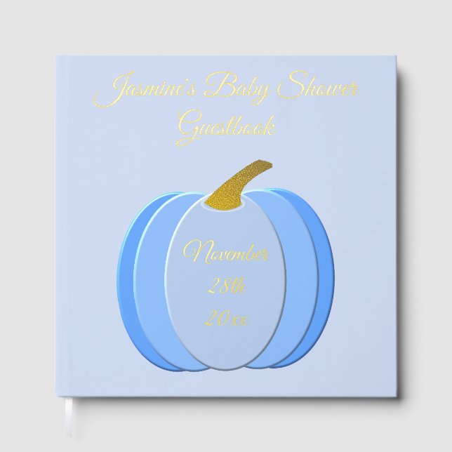 Cute Blue Baby Boy Pumpkin Custom Baby Shower Foil Guest Book (Front)