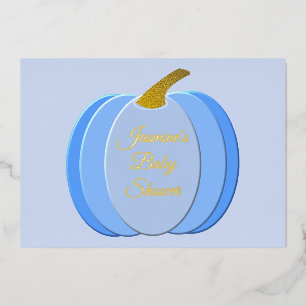 Cute Blue Baby Boy Pumpkin Custom Baby Shower Foil Invitation