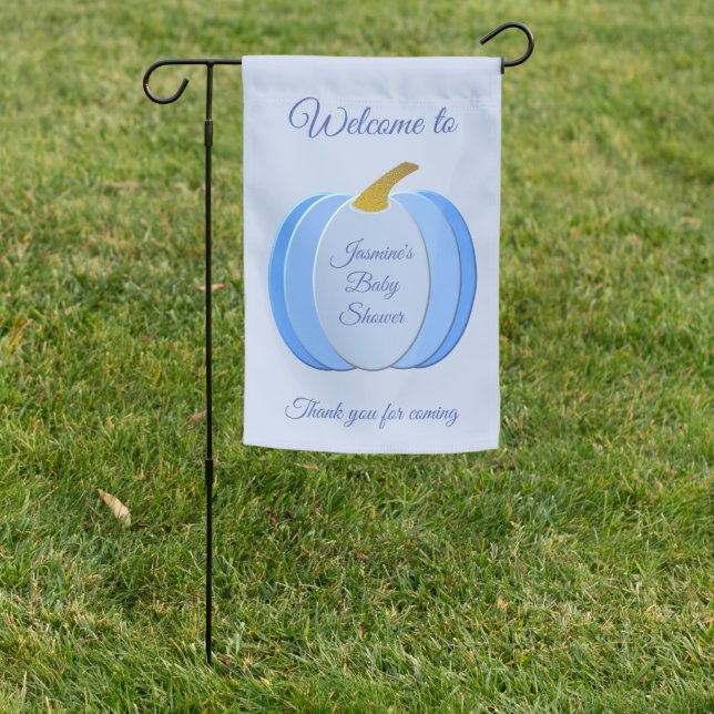 Cute Blue Baby Boy Pumpkin Custom Baby Shower Garden Flag (In SItu)