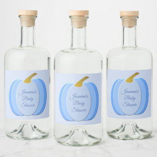 Cute Blue Baby Boy Pumpkin Custom Baby Shower Liquor Bottle Label