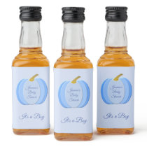 Cute Blue Baby Boy Pumpkin Custom Baby Shower Liquor Bottle Label