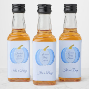 Cute Blue Baby Boy Pumpkin Custom Baby Shower Liquor Bottle Label