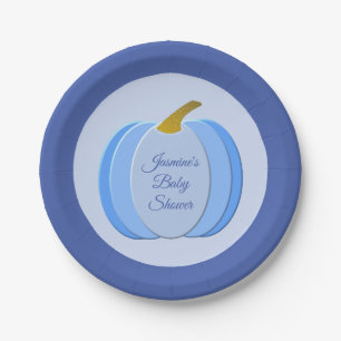 Cute Blue Baby Boy Pumpkin Custom Baby Shower Paper Plates