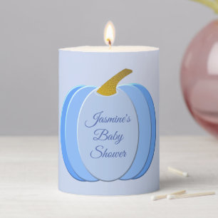 Cute Blue Baby Boy Pumpkin Custom Baby Shower Pillar Candle