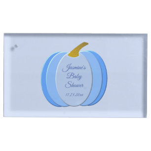 Cute Blue Baby Boy Pumpkin Custom Baby Shower Place Card Holder