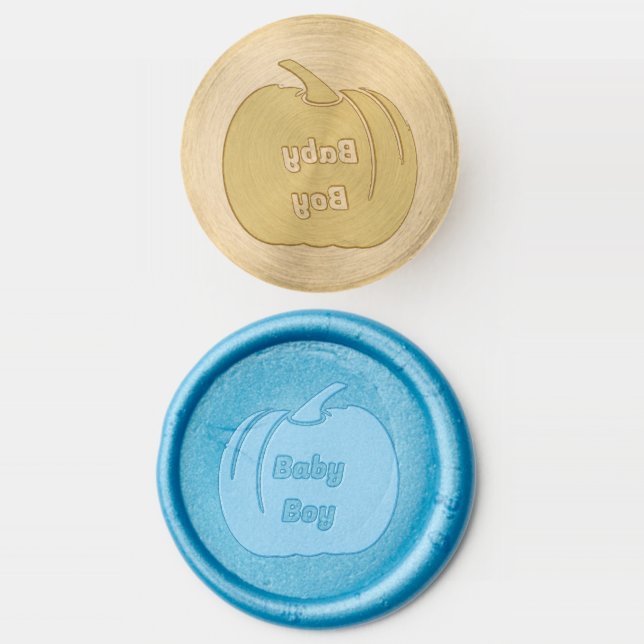 Cute Blue Baby Boy Pumpkin Custom Baby Shower Wax Seal Stamp (Stamped)