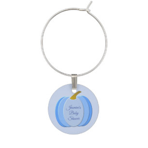 Cute Blue Baby Boy Pumpkin Custom Baby Shower Wine Charm