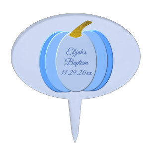 Cute Blue Baby Boy Pumpkin Custom Baptism Cake Topper